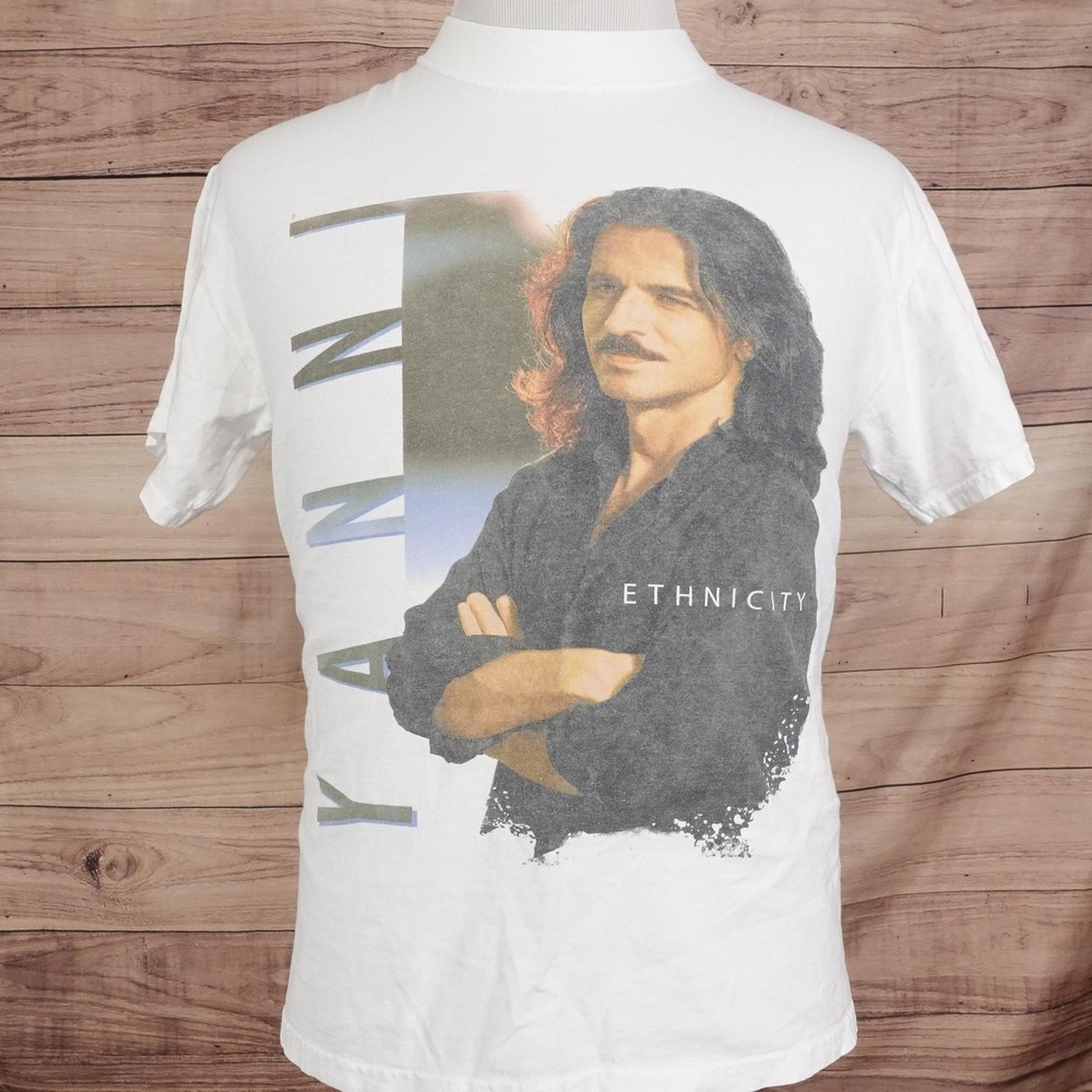 Vintage Yanni Ethnicity Tour T-Shirt M&O KNITS Shirt M White Graphic 2003 Tee